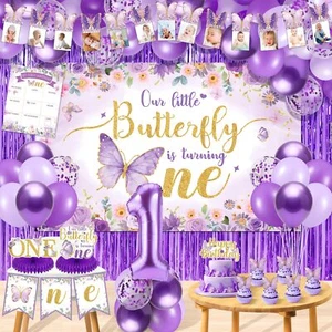 Butterfly First Birthday Decorations Girl 1st Birthday Party Decorations Mont... - Picture 1 of 7