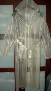 100% PVC Vintage Damen Regenmantel + Kapuze Regen Jacke Mantel ca 46 / XL - Bild 1 von 4