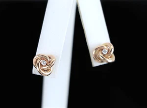 14k Yellow Gold Solitaire Round Diamond Infinity Knot Stud Earrings - Picture 1 of 6
