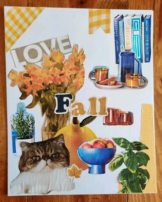 Collage de otoño para mascotas hecho a mano, obra de arte para gatos de 8"x10". Foto 1 de 2