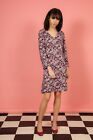 90s vintage black pink purple cream ditsy floral pearl button down front dress
