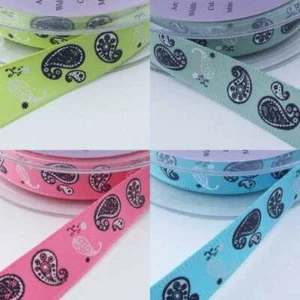 Paisley Retro Ribbon Rustic 15mm Single Sided Tape Print 4 COLOUR 2 4 Meter 933D - Picture 1 of 9