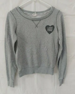 Victoria Secret Love Pink Womens Sweatshirt XS Gray Graphic Spell Out Cropped - Picture 1 of 6
