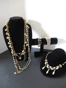 Vintage lot assorted gold and pearl beaded necklaces bracelets OOAK unique - Picture 1 of 10