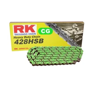Motorradkette in NEON GRÜN RK CG428HSB mit 132 Rollen und Clipschloss offen - Bild 1 von 1