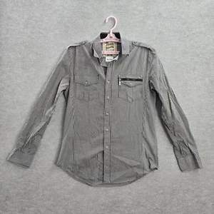 VINTAGE JNCO Crown Brand Men Button Up Shirt S Black Striped Zipper Y2K - Picture 1 of 7