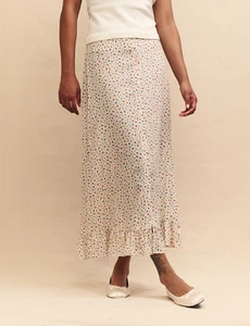NOBODY'S CHILD Annalise Ivory Floral Flounce Hem Long Straight Skirt Size 14 NEW - Picture 1 of 16