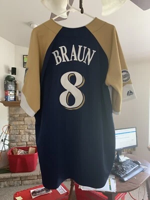 Jersey Milwaukee Brewers Ryan Braun #8 Majestic cosido azul, dorado y blanco XL Foto 1 de 4