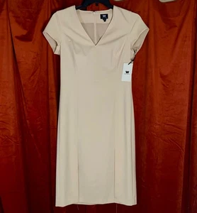 W by Worth Tan Beige Career Sheath Dress Rayon/Elastane Tailored SZ 8-NEW W TAGS - Picture 1 of 7
