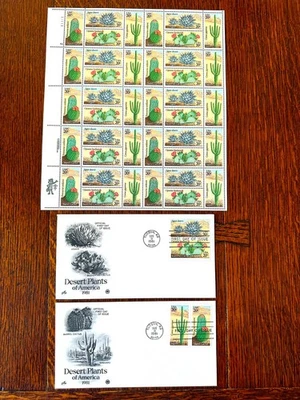 US 1981 Sc 1942-45 Desert Cactus Full Pane 40 MNH + 2 Artcraft Unaddressed FDCs - Image 1 of 2