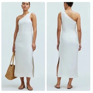 Madewell One-Shoulder Midikleid 12 Neu mit Etikett weiß Stretch NQ624 Braut Leinen Resort - Bild 1 von 4