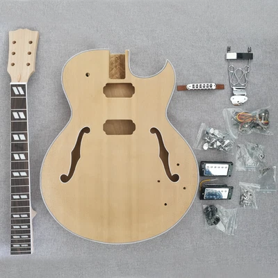 DIY electric jazz guitar kit semi hollow body  f hole set neck single cutway - Image 1 of 4