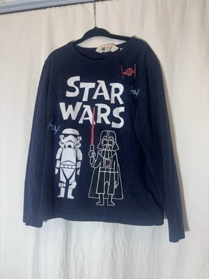 H&M Boy's Size 6/8 Star Wars Darth Vader T-Shirt Navy Long Sleeve W38 - Image 1 of 4