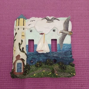 decorative double light switch cover lighthouse ocean birds - Picture 1 of 4