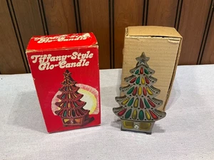 Portacandele albero di Natale vintage stile Tiffany vetro colorato ghisa Taiwan  - Foto 1 di 9