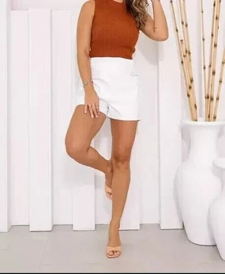 Nuevo Pantalón Corto Para Mujer Blanco Cuero de Cordero Genuino Hecho a Mano Elegante Informal Foto 1 de 4
