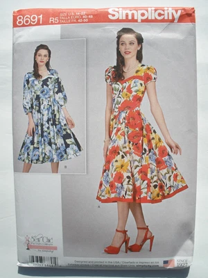 Simplicity Pattern 8691 Vintage Retro Style Dresses  Misses Size 14-22 UC - Image 1 of 2