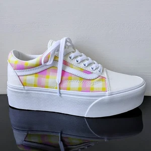 Vans Damen Old Skool Stackform Sneaker in so schönem Pastell Picknick rosa kariert - Bild 1 von 12