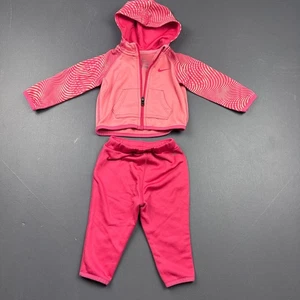 Nike Dri-FIT Hoodie Hose Set Baby Mädchen 6/9M rosa durchgehender Reißverschluss Sport Trainingsanzug - Bild 1 von 11