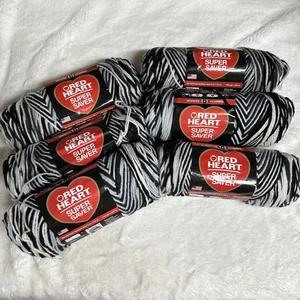 Red Heart Super Saver Yarn ZEBRA 0932 Acrylic 5 oz Skeins LOT OF 6 NEW Vintage - Picture 1 of 6