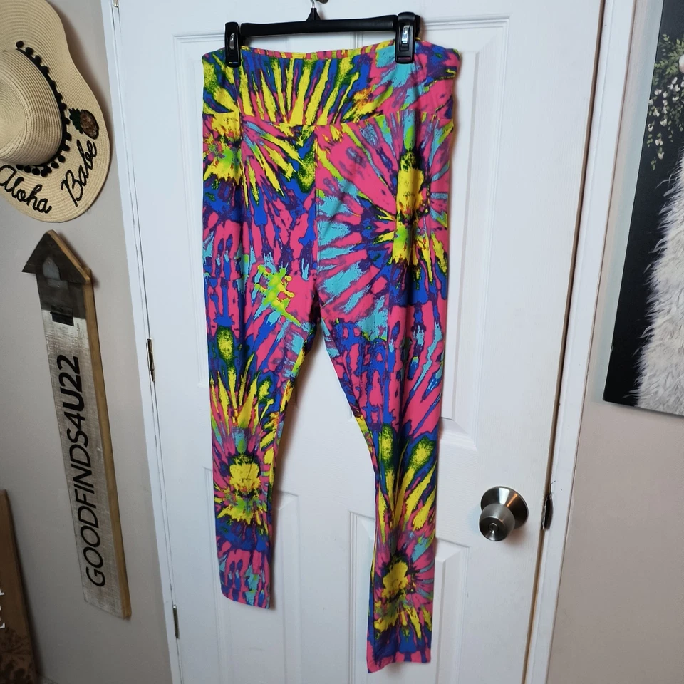 Tc2 LuLaRoe Leggings  NEON RAINBOW Tie Dye RARE Fits 18/24 - Image 1 of 4