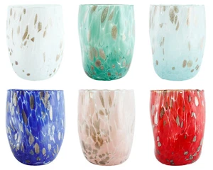 Set of Six 6 Murano Glass Drinking Art Tumblers Pink Green Blue Red Bronze - Picture 1 of 21