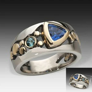 Rings Women for Tone   Silver 44357 Blue Size Elegant Two - Picture 1 of 12
