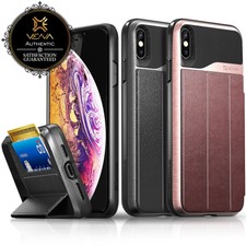 For iPhone XS Max Vena【vCommute】Leather Wallet Card Slot Stand Case Cover Holder