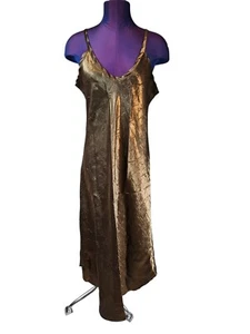 Maxi abito da notte vintage Delicate Treasures oro metallizzato taglia large donna Q64 - Foto 1 di 9