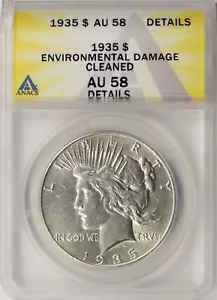 1935 Peace Silver Dollar $1 ANACS AU58 Details - Picture 1 of 4