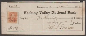 U.S. cheque Hocking Valley National bank - Picture 1 of 2