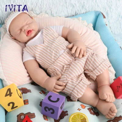 IVITA 19" Handgemachte Puppen Rebornpuppen Blau Augen Baby Junge Silikon Doll - Bild 1 von 4