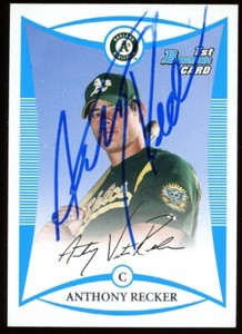 2008 Bowman ANTHONY RECKER Signed Card autograph AUTO A'S ATHLETICS
