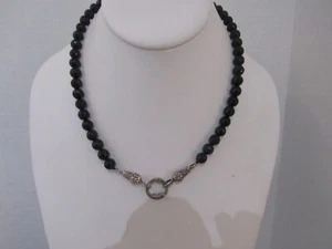 NF Sterling 925 Bali Look Black Crystal Bead Necklace W QVC Enhancer Pendant - Picture 1 of 7