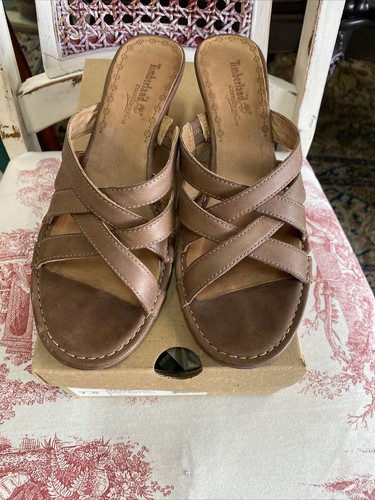 Timberland Alaina Slide pelle marrone sandalo scarpa tacco zeppa 7 5 con scatola