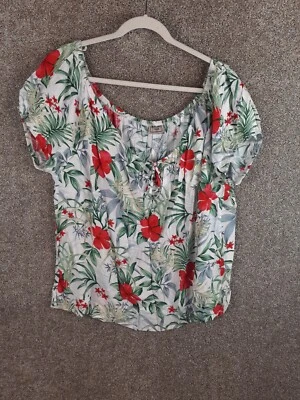 Aloha Hut Hawaiian Shirt Women 3XL Short Sleeve Peasant Red Tropical Floral Foto 1 de 4