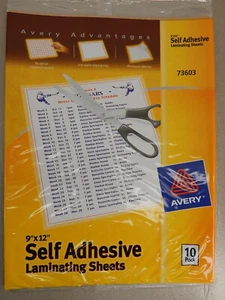 10-PACK AVERY 73603 9" X 12" SELF-ADHESIVE LAMINATING SHEETS - Picture 1 of 2