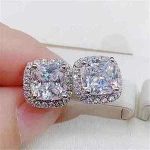 Pendientes Cuadrado Tachón Grande Círculo Plata Brillo Diamante Solitario Regalo - Imagen 1 de 16