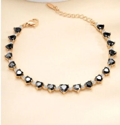 5CT Heart Cut Black Lab-Created Diamond Women's Bracelet 14K Rose Gold Plated - Image 1 of 4