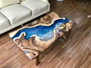 Ocean Wave Epoxy Resin Table, Statement Epoxy Furniture, Live Edge Epoxy Tables, - Picture 1 of 12
