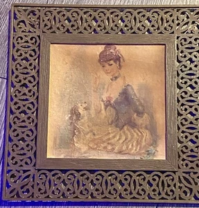 Vintage Nu Dell Plastics Girl with Dog Framed Art Print plastic frame mcm retro  - Picture 1 of 11