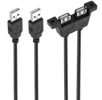 Dual USB A 2.0 Panel Mount Extension Cable | Male to Female | 0.3m - Image 1 of 4