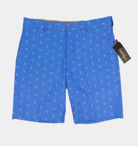NUOVO Walter Hagen Perfetto 11 Flat Front Uomo Pantaloncini da Golf 10" Palm Clubs Blu Mare - Foto 1 di 11