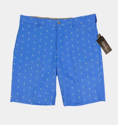 NEW Walter Hagen Perfect 11 Flat Front Mens Golf Shorts 10" Palm Clubs Sea Blue