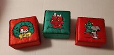 Snoopy Peanuts Christmas ornament trinket boxes beaded satin lot of 3 - 1999 new