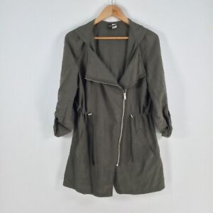 H&M womens jacket anorak size US 8 aus 12 khaki green zip hood long sleeve052342