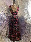Mac Duggal Black Multi Floral Sequined Back Tie Gown Sz 6 AUTHENTIC NWT