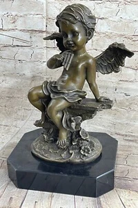 Estatuilla de bronce macizo querubín putti renacentista francés vintage estatua arte decorativo - Imagen 1 de 10
