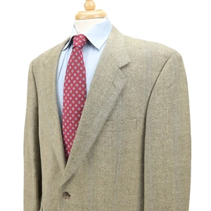 VTG Burberrys Light Brown Herringbone Wool Silk Blazer Sport Jacket 44R - Picture 1 of 14