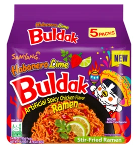 SAMYANG Korean Buldak Habanero Lime Hot Chicken Ramen Soup Noodles, 5 Bags - Picture 1 of 9